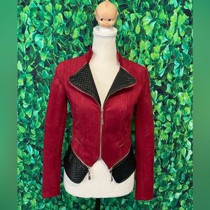 Black Pleather and Burgundy Windsor Jacket